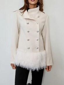 Chiquease Women Double-Breasted Fringe Fluffy Regular Coat Thermal Fall Cloth For Women - White - View 6