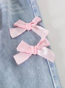 SHEIN Genkimix Kids 1 套年轻女孩休闲时尚圆领落肩长袖宽松纯色蝴蝶结运动衫和松紧腰直筒牛仔裤套装，秋季