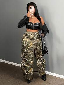 Slaydiva Urban Sexy Zipped Slit Tree Camo Print Multi Pocket Cargo Skirt - Style B - Multicolor - View 7