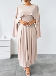 DreamSkyne Plus Size Women Elegant Solid Color Fish Tail Hooded Cape Midi Dress Maxi Women Outfit - Baby Pink - View 5