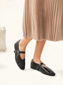 CUCCOO CHICEST Zapatos planos de estilo Mary Jane de punta redonda con estampado floral láser, vintage y sencillos, para mujer, ideales para Año Nuevo, Día de San Valentín y días festivos - Negro - Ver 7