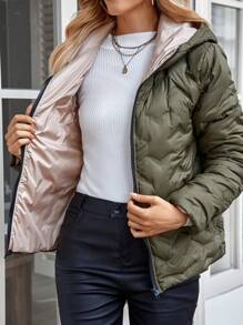 EMERY ROSE New Women Plain Color Hooded Front Zipper Jacket, Winter