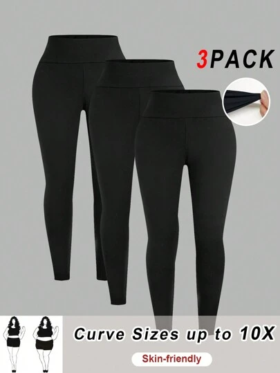 SHEIN CURVE+ 3 Packs Women's Plus Size Leggings, Comfortable And Smooth For Yoga, Fitness And Cycling, And Everyday Wear
