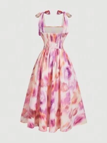 SHEIN MOD 女士宽肩带系腰长裙，休闲度假 - 紫羅蘭色 - 查看 2