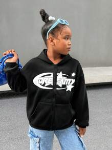 Tween 女孩超大针织连帽运动衫，保暖内衬，星星印花，母子装（2 件单独出售）