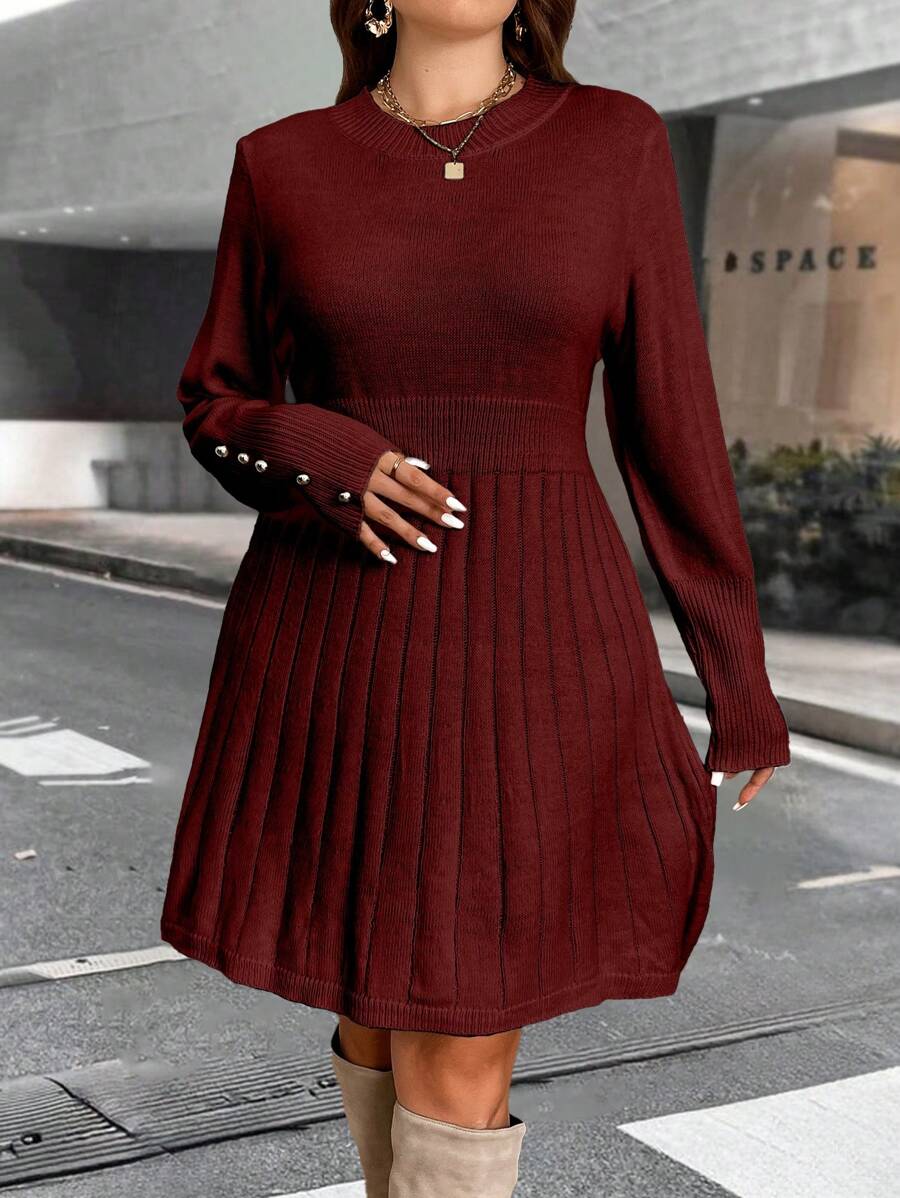 Easura Plus Size Women Elegant Solid Color Umbrella Hem Sweater Dress, For Autumn For New Year Clothes, For Winter Fall Cloth For Women