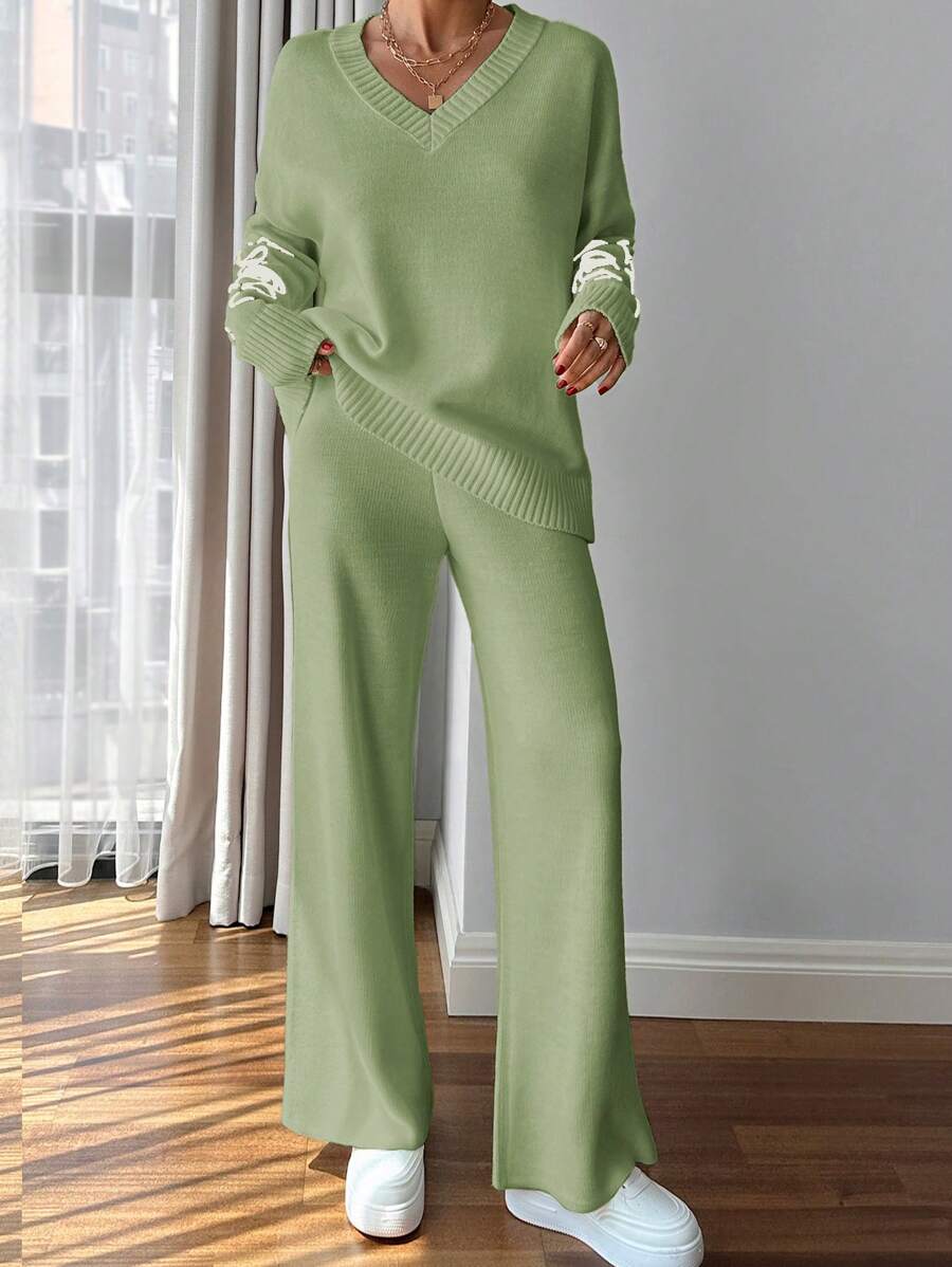 EURMUSE Women Pink Embroidery Detailed Sweater Set - Mint Green - View 1