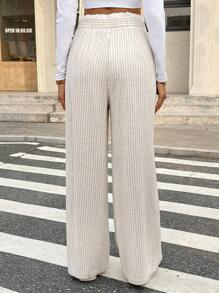 SHEIN Frenchy 女款系腰条纹印花休闲纸袋裤 - 彩色 - 查看 2