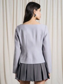 AiiRZ Áo khoác vest cổ tròn chuyên nghiệp vừa vặn cho công sở, trang phục công sở may đo, thời trang cao cấp hiện đại, cổ điển, mùa xuân, mùa thu, mùa đông - Màu Xám nhạt - Xem 2