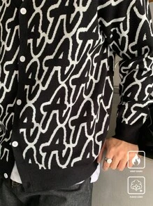 Manfinity Hypemode Chaqueta informal de punto de un solo pecho con gráfico de letra para hombre, otoño/invierno