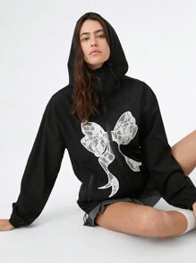 SHEIN EZwear Sequined Zip-Up Cropped Bomber Jacket - Black - View 1