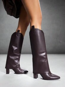 CUCCOO SZL Women's Brown Wide Leg & Chunky Heel Pointed Toe Mid-Calf Boots, Fit For Commuting, Dating, Party & Holidays For And Spring Shoes Spring Break Easter For Christmas - Chocolate Brown - View 7