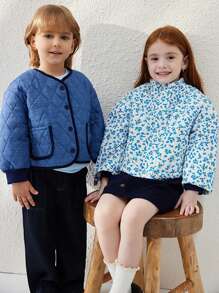 Blossori Young Boys' Elegant French Design Loose Fit Collarless Single-Breasted Jacket, Blue, Autumn/Winter - Blue - View 6