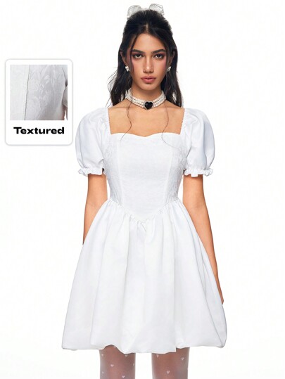 Fairycore Vintage Victorian Style Puff Sleeve Floral Ruffle A-Line Dress For Women, For New Year