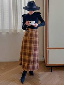 DAZY Chân váy maxi kẻ caro nữ mùa thu/đông, kiểu dáng thường ngày. - Nhiều màu - Xem 8