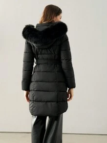 Anewsta Áo khoác đệm đơn sắc có khóa kéo phía trước bằng vải chắp vá mềm mại - màu đen - Xem 2