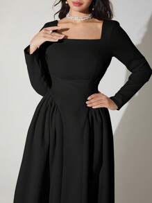 Modelyn Rochie de culoare solidă pentru femei, cu decolteu pătrat, talie, rochii lungi de seară de toamnă