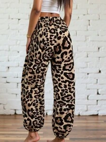 INAWLY Pantalón deportivo casual de mujer con cintura elástica, estampado de leopardo y dobladillo con cordón