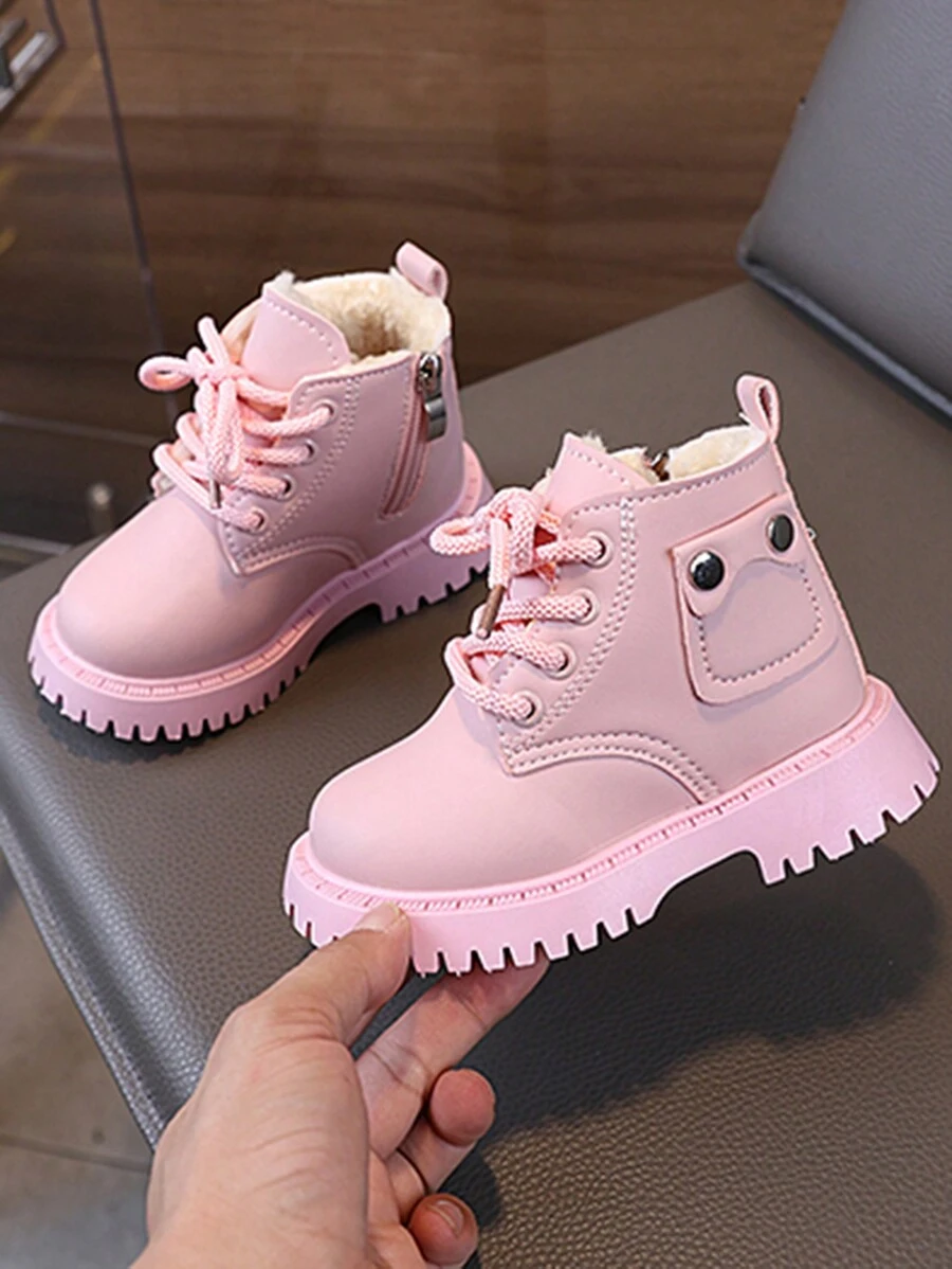 1 đôi bốt mùa đông ấm áp lót lông màu hồng cho bé gái mới biết đi ngoài trời - Hồng - Xem 1