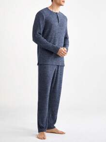 Men's Minimalist Long Sleeve Top And Pants Loungewear Set, Comfortable Homewear, Fall Winter Clothes, Fluffy Pajama, Cozy