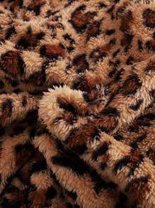 SHEIN Tween Girls Loose Fit Casual Simple Comfortable Warm Plush Hooded Front Open Fleece Leopard Print Long Sleeve Jacket With Pocket, Warm For Autumn Winter - Brown - View 10