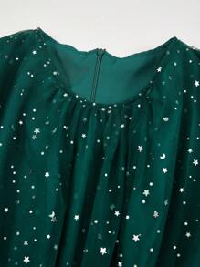 1 件青少年女孩网眼细节长袖节日连衣裙，适合圣诞节