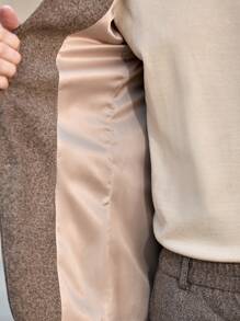 Manfinity VCAY 1pc Men's Fitted Casual Turn Down Collar Long Sleeve Jacket, Suitable For Autumn - Coffee Brown - View 5