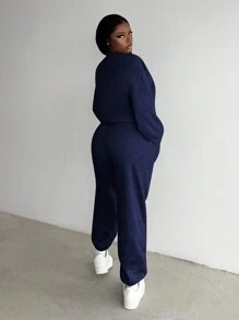 Slaydiva Casual Grey Slogan Print Crew Neck Long Sleeve Sweatshirt & Slogan Print Sweatpants Set