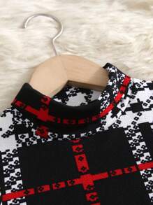 SHEIN Robe col montant à imprimé carreaux tout-aller pour jeune fille, sans ceinture, pour l'automne, l'hiver, style preppy, rentrée scolaire, décontractée et polyvalente
