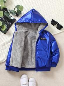 SHEIN Young Boy Casual Hooded Long Sleeve Soft Thermal Lined Jacket, Classic Color Combination, Comfortable & Easy To Match For Daily Casual Wear & Outdoor Activities