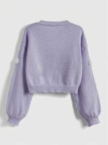 ROMWE Kawaii 1 件女式前扣长袖图案细节简约休闲衬衫，适合日常穿着 - 淡紫色 - 查看 2