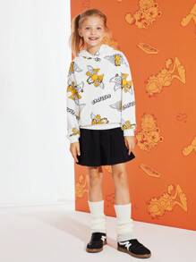 GARFIELD | SHEIN Áo nỉ trùm đầu dễ thương thường ngày có hình cánh và chữ cái hoạt hình cho bé gái tuổi teen - trắng - Xem 5