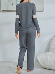 Lazeform Conjunto de sudadera y pantalones de estar en casa con bloqueo de color y empalme, estilo casual Ins para damas