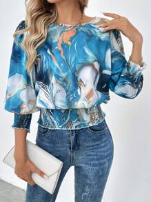 EMERY ROSE Áo cánh cổ tròn tay bồng tay đèn lồng họa tiết da báo cổ điển thanh lịch đi làm thường ngày cho nữ, mùa thu/đông - Nhiều màu - Xem 6