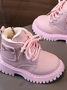 1 đôi bốt mùa đông ấm áp lót lông màu hồng cho bé gái mới biết đi ngoài trời - Hồng - Xem 4
