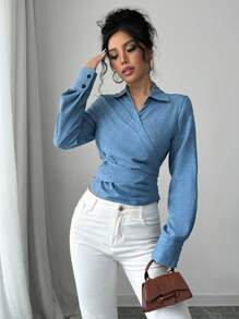 Elenzga Blusa larga de manga larga con nudo elegante para mujer, adecuada para ir al trabajo, otoño/invierno