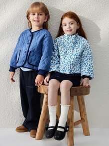 Blossori Young Boys' Elegant French Design Loose Fit Collarless Single-Breasted Jacket, Blue, Autumn/Winter - Blue - View 4