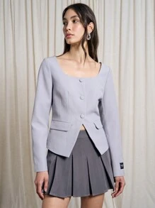 AiiRZ Áo khoác vest cổ tròn chuyên nghiệp vừa vặn cho công sở, trang phục công sở may đo, thời trang cao cấp hiện đại, cổ điển, mùa xuân, mùa thu, mùa đông - Màu Xám nhạt - Xem 1