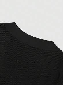 SHEIN Unity Váy ôm cổ chữ V màu trơn đơn giản cho nữ, mùa thu - màu đen - Xem 5