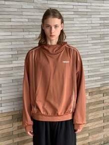 Manfinity VCAY Sudadera con capucha tejida de manga larga, corte holgado, estampado gráfico inglés informal, para hombre