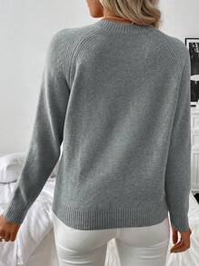 SHEIN LUNE Women Plain Button Decor Long Sleeve Casual Blouse Knit Pullover Fall Winter Outfit