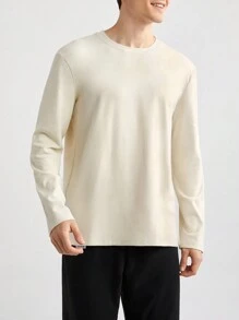男士纯色圆领长袖上衣和长裤家居服套装 - 彩色 - 查看 6