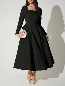 Modelyn Rochie de culoare solidă pentru femei, cu decolteu pătrat, talie, rochii lungi de seară de toamnă