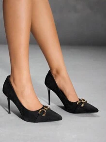 CUCCOO SZL أحذية كعب عالي للنساء للزفاف / الحفلات / المناسبات مزينة بمعدن أنيقة وجذابة وأسودة، مناسبة للتنقل والمواعيد والتجمعات والعطلات