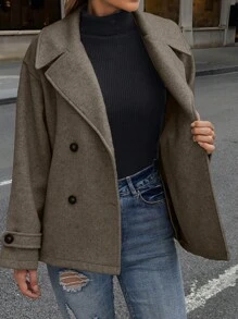 EMERY ROSE Women's Casual Everyday Stand Collar Double Breasted Overcoat, Autumn Fall Winter Cloth For Women