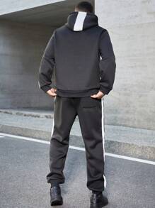 Manfinity Homme 2pcs Men Plus Size Casual Color Block Drawstring Hooded Sweatshirt And Sweatpants Set