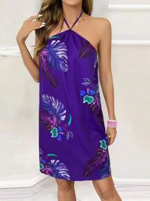 Breezaya Tropische print rugloze halternek vakantie zomerjurk