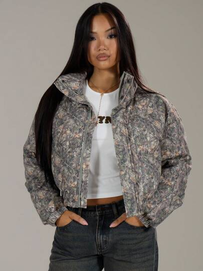 MUSERA Oversized Allover Print Padded Coat Festival Streetwear , Winter, Back To School Lounge Everyday