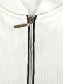 Manfinity Homme Camisa polo de media cremallera de manga larga, unicolor, casual y versátil - Blanco - Ver 3