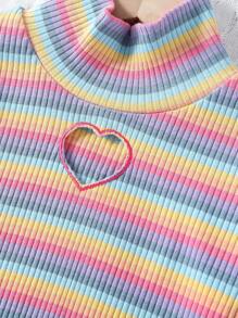 女婴彩色罗纹镂空刺绣上衣和水洗牛仔喇叭裤套装，休闲时尚，适合户外和聚会活动，秋春 - 彩色 - 查看 4